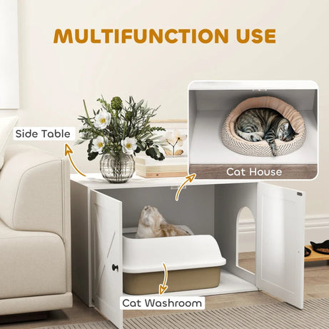 Pawhut Cat Litter Box Enclosure With Barn Door Hole White