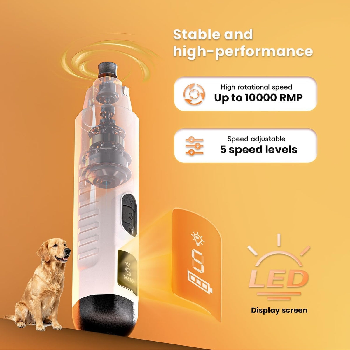 2026 New Silent Groom Pro Dog Nail Grinder 5-speed With LED Light