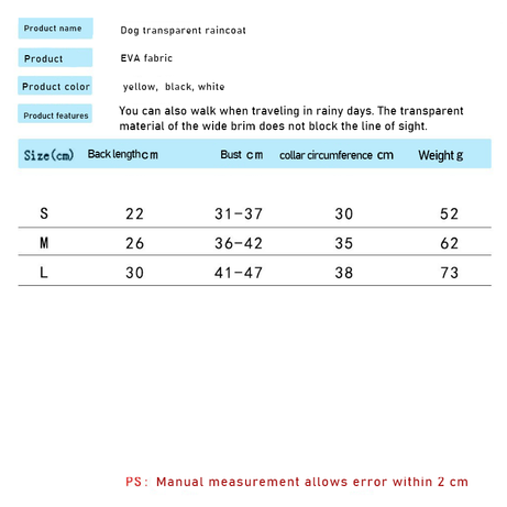 Clear Raincoat For Small Medium Dogs Pet Waterproof Clothes