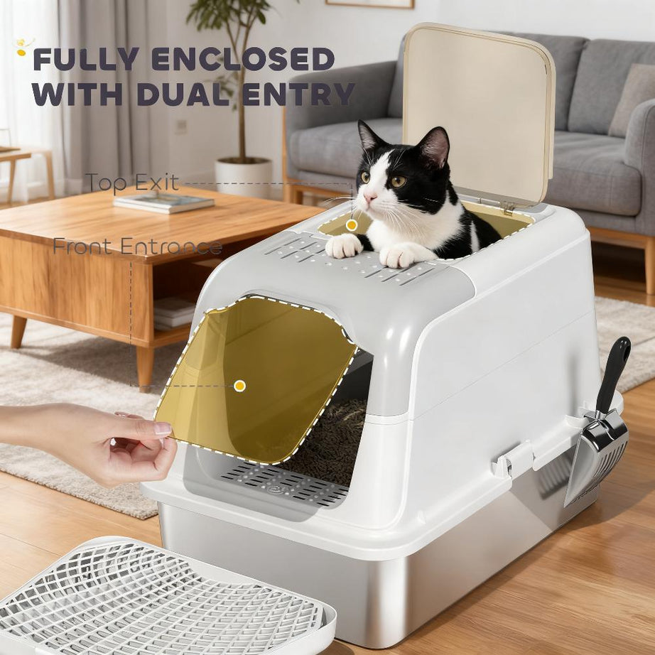 Cat Litter Box Enclosed With Scoop Deodorizer Bag