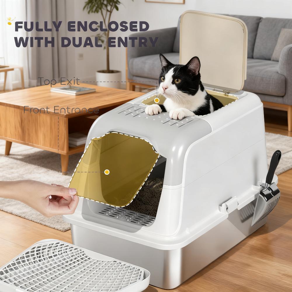 Cat Litter Box Enclosed With Scoop Deodorizer Bag