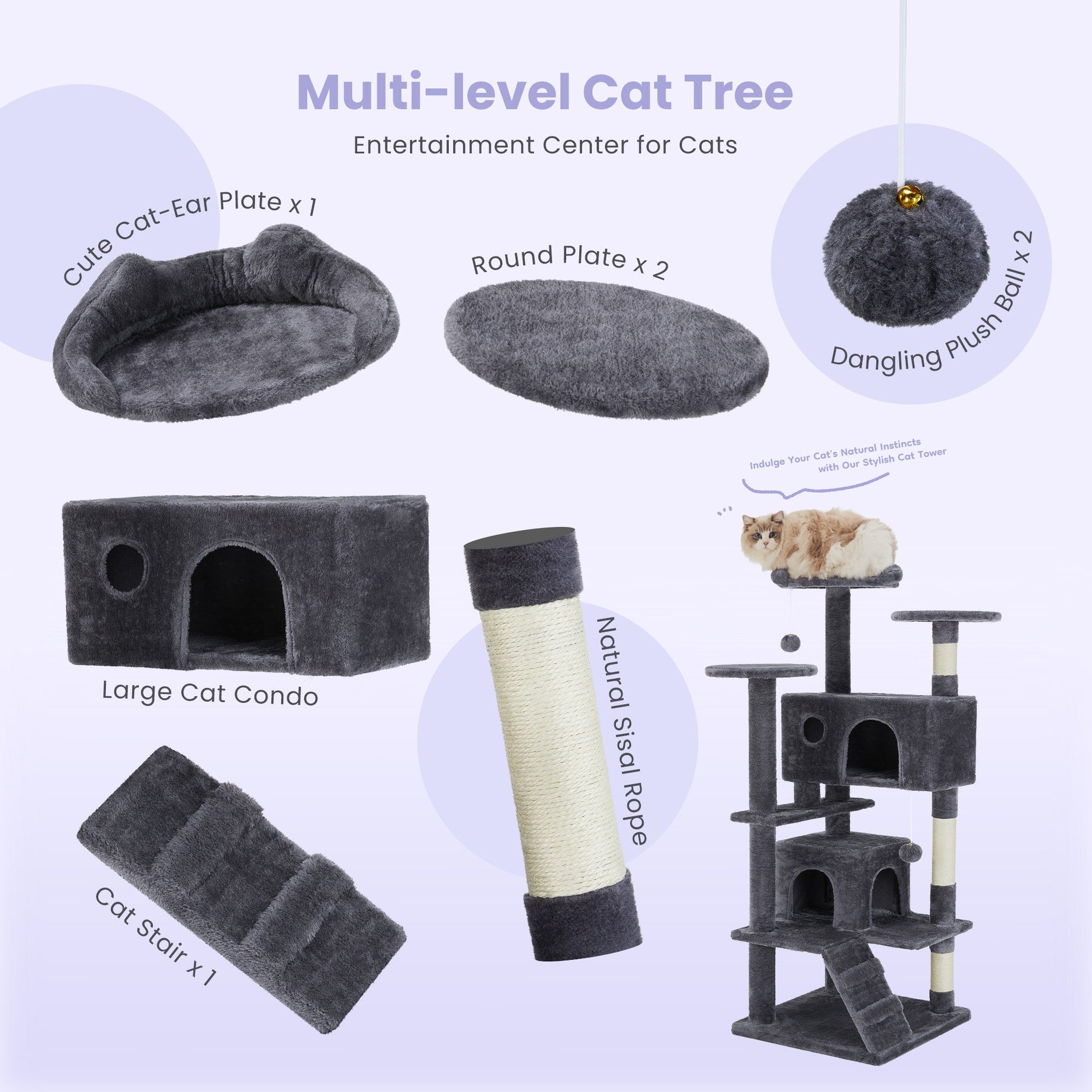 Large Cat Tree Tower 62-70-80 Cats Multi Level With Scratching Post