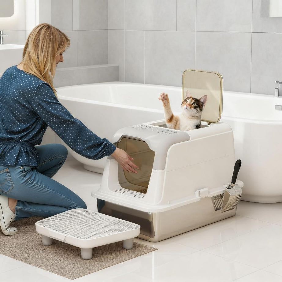 Cat Litter Box Enclosed With Scoop Deodorizer Bag