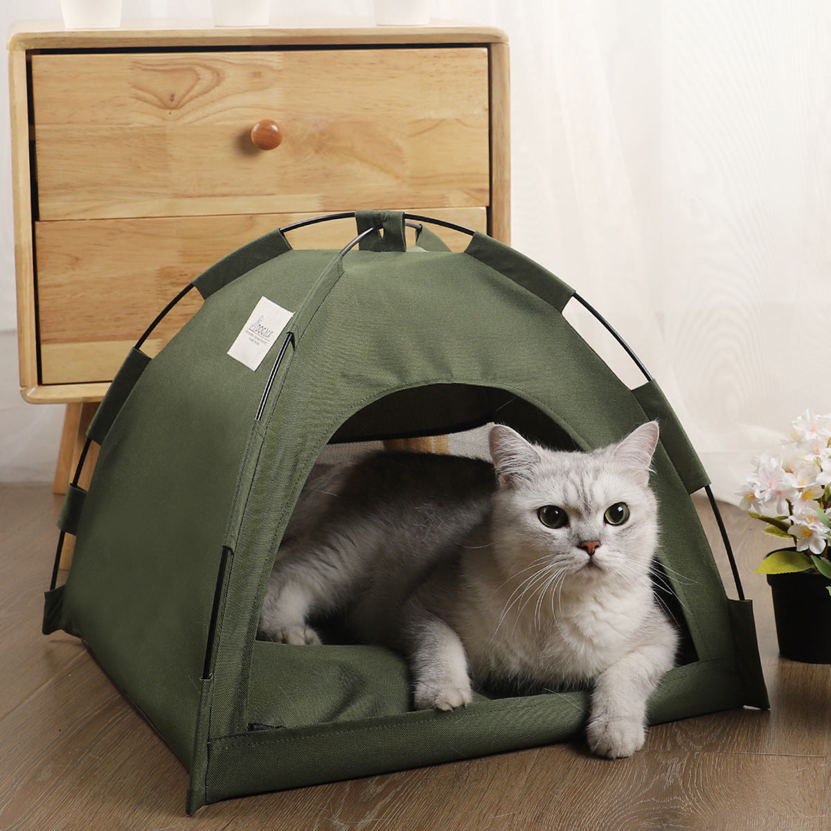 Cat Tent Bed With Removable Non-slip Soft Pad Portable Pet Cave