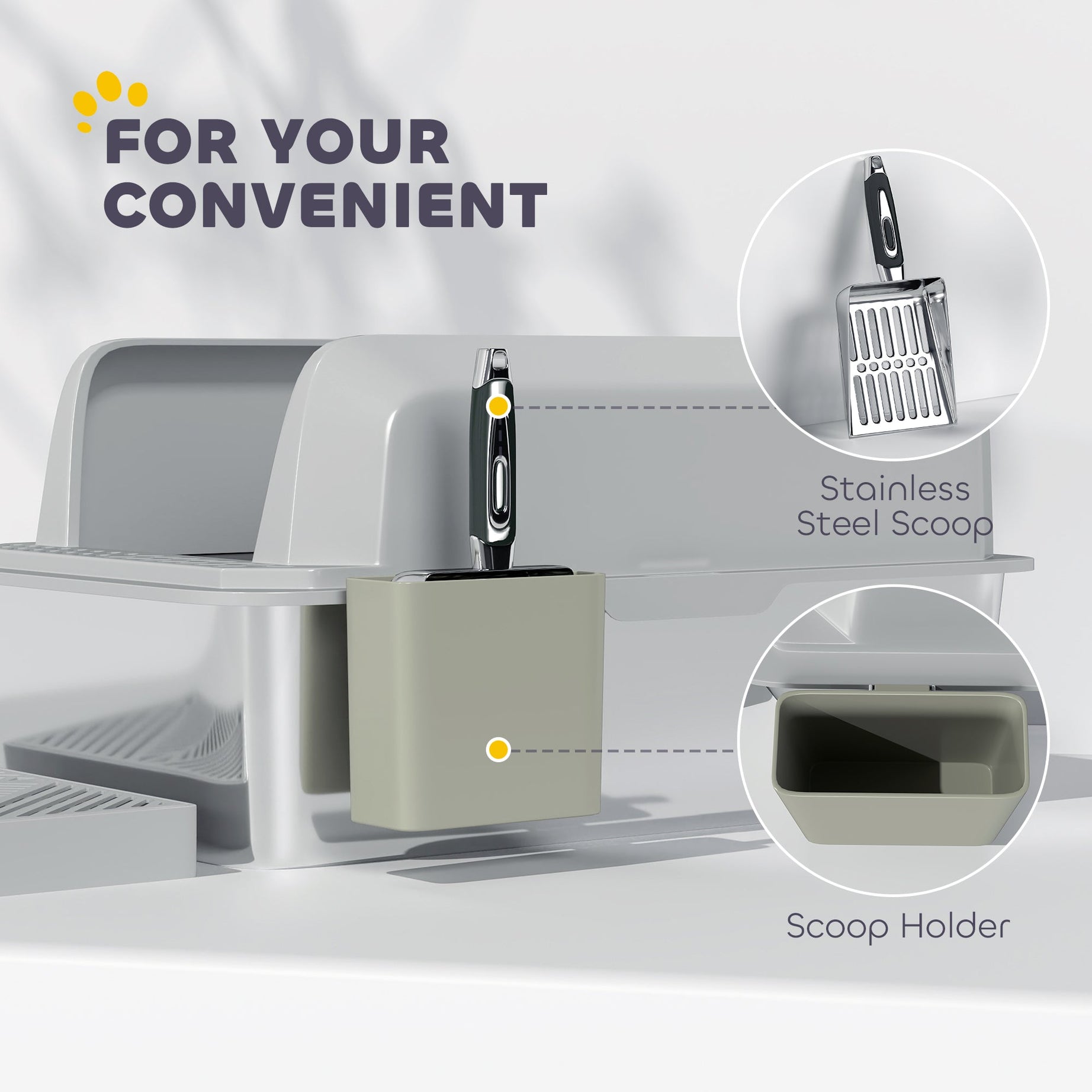 Stainless Steel Litter Box With Metal Scoop Holder High Sided