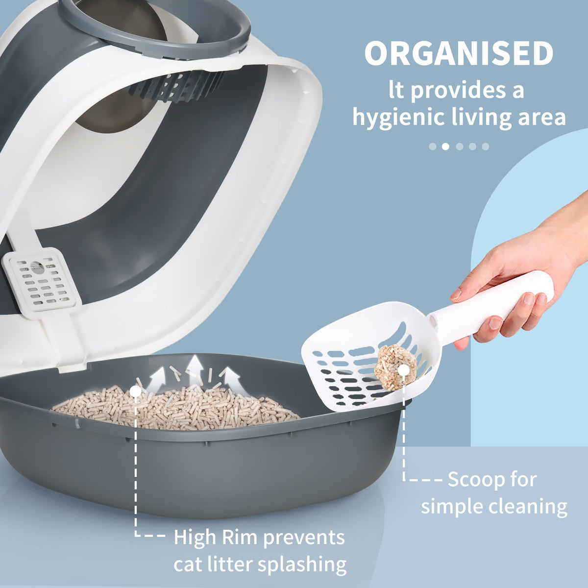 Dome Covered Cat Litter Box With Lid White And Gray
