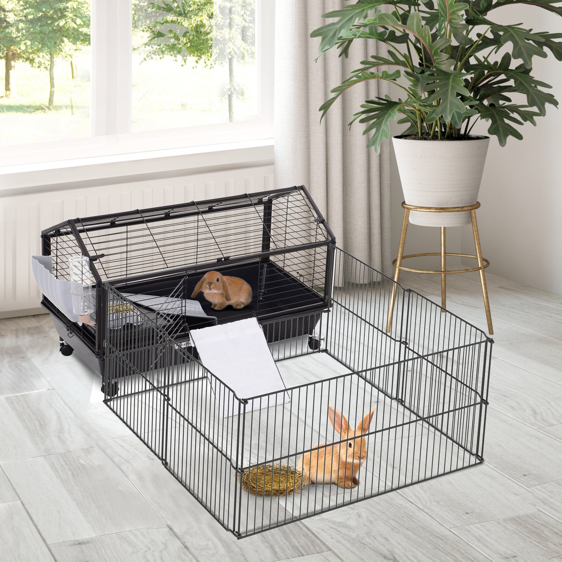 Rolling Metal Rabbit Guinea Pig Or Small Animal Hutch Cage