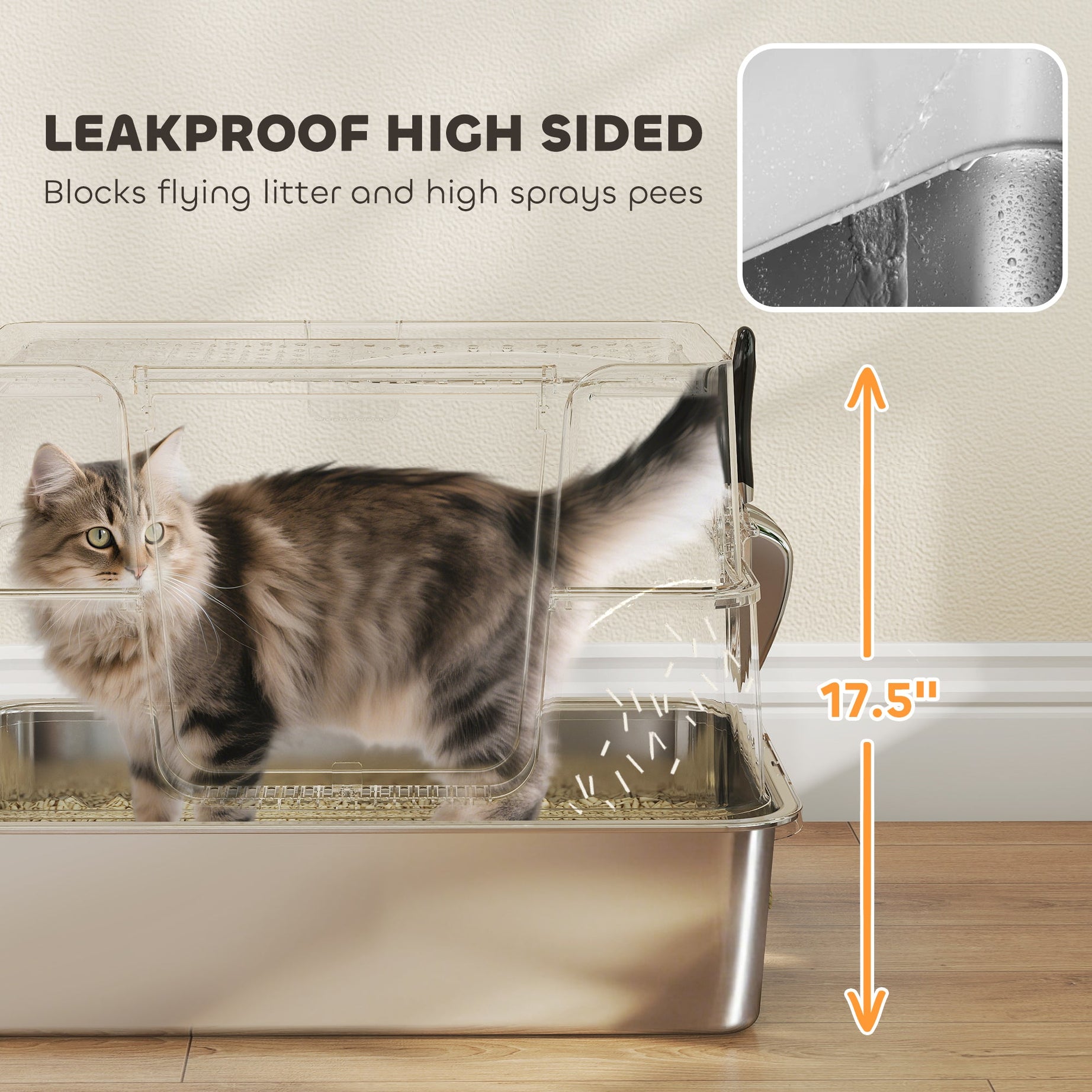 Xl Stainless Steel Litter Box W Flip Top Scoop Step Side Entry