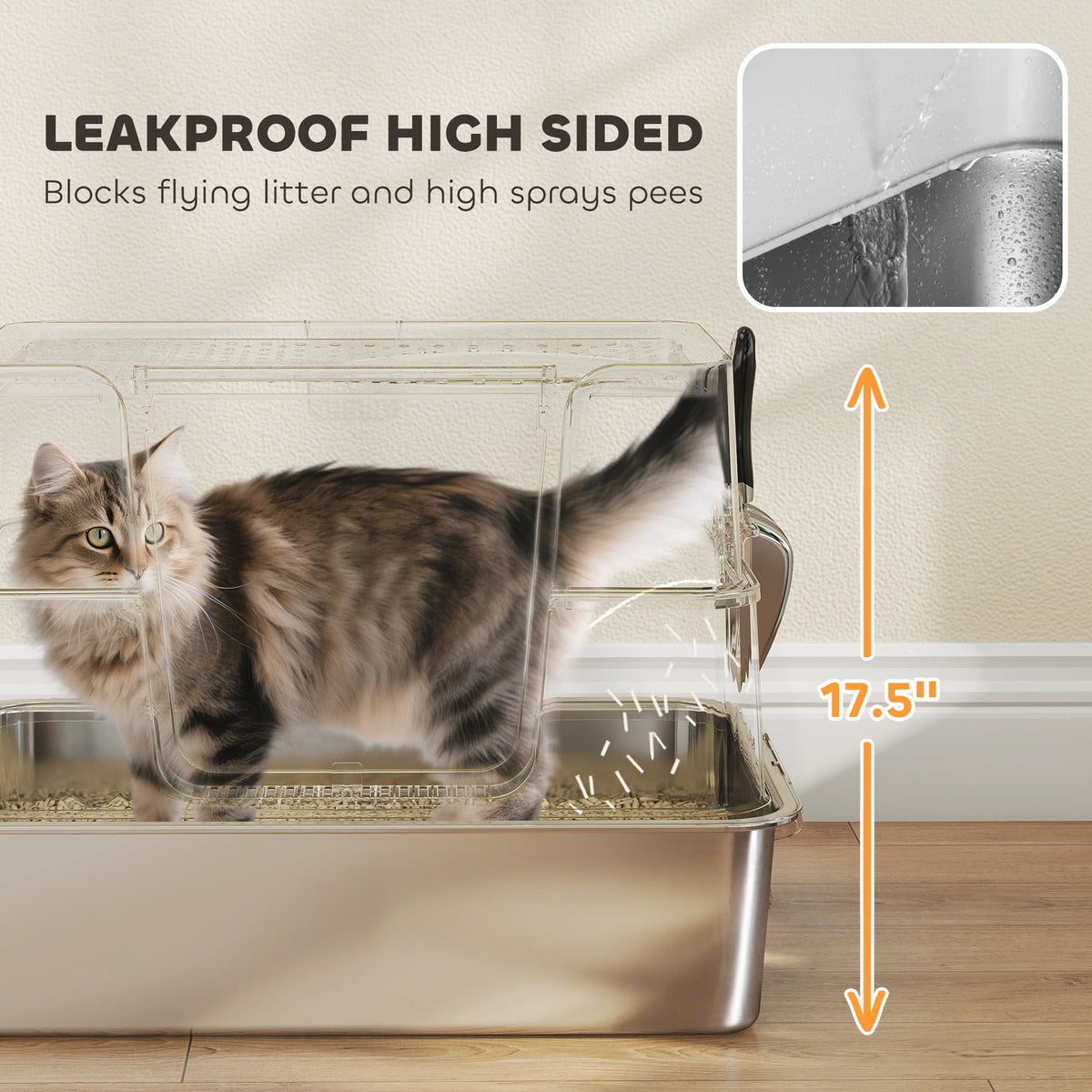 Xl Stainless Steel Litter Box W Flip Top Scoop Step Side Entry