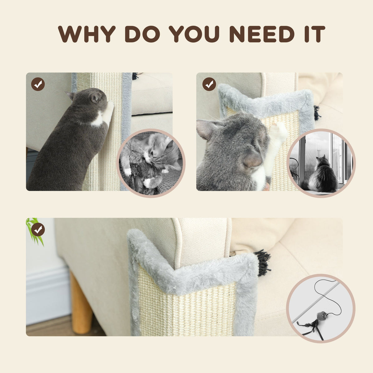 56cm Corner Cat Scratching Post With Sisal Pad Grey