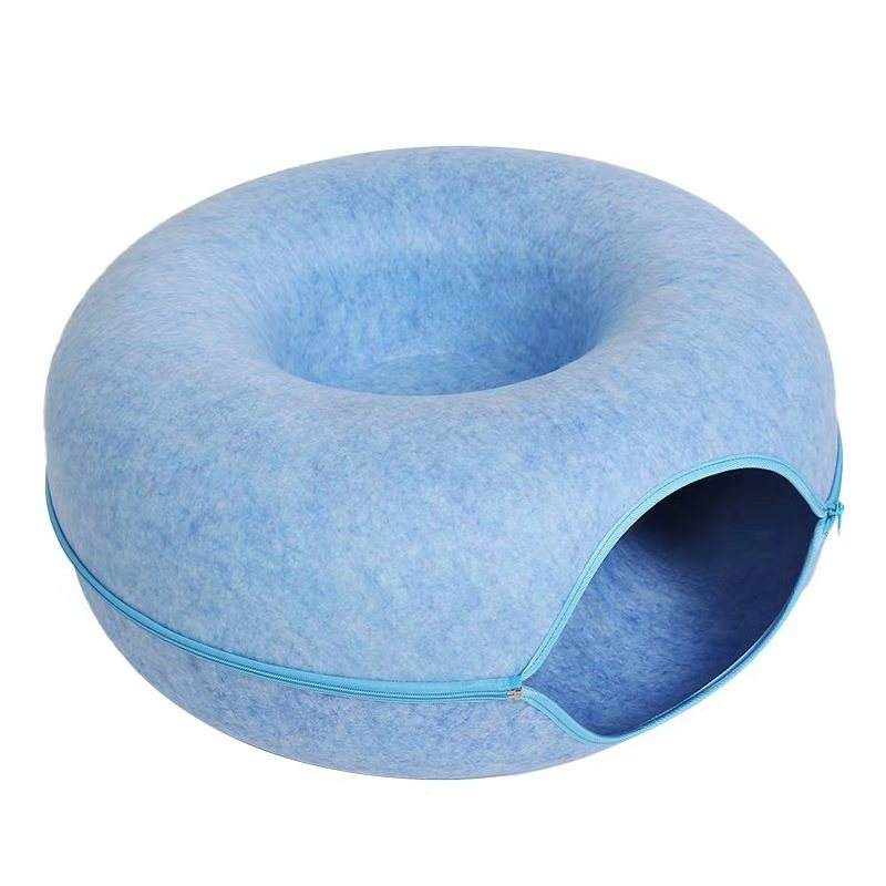 Donut Cat Tunnel Bed Pets House Natural Felt Pet Cave Interactive