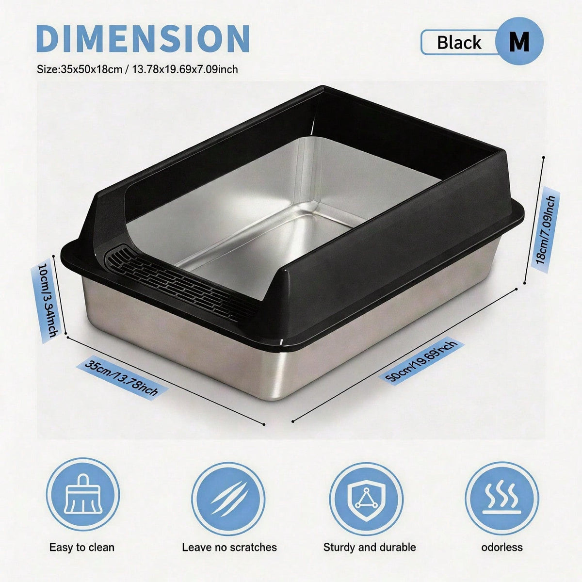 Stainless Steel Cat Litter Box Large Open Top With Anti Splash High