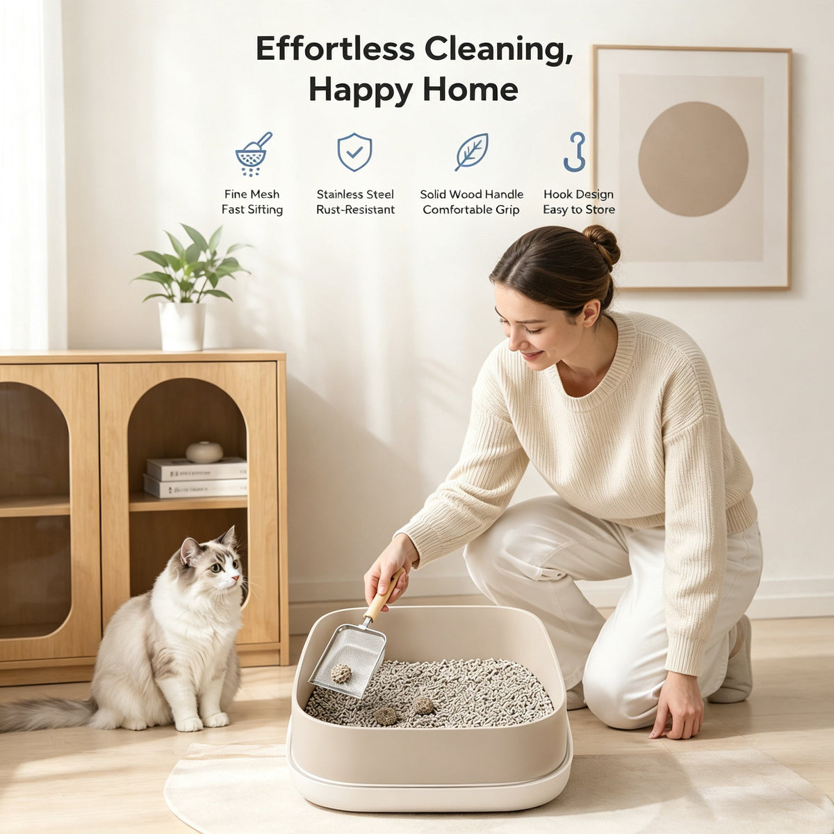 Stainless Steel Cat Litter Scoop With Fine Mesh Sifter Durable