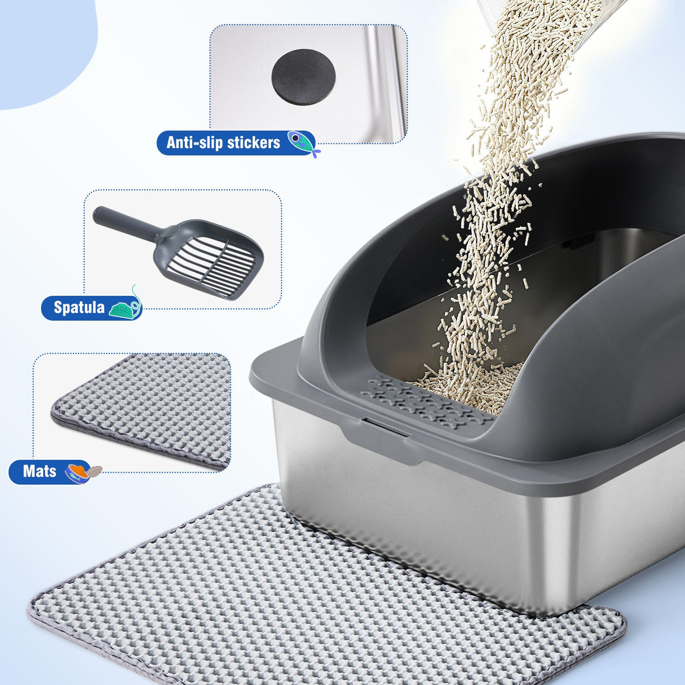 Stainless Steel Cat Litter Box With Lid Large For Big Cats Scoop