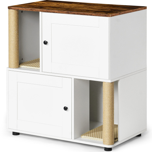 Double Cat Litter Box Enclouse Enclosure For 2 Cats Cabinet