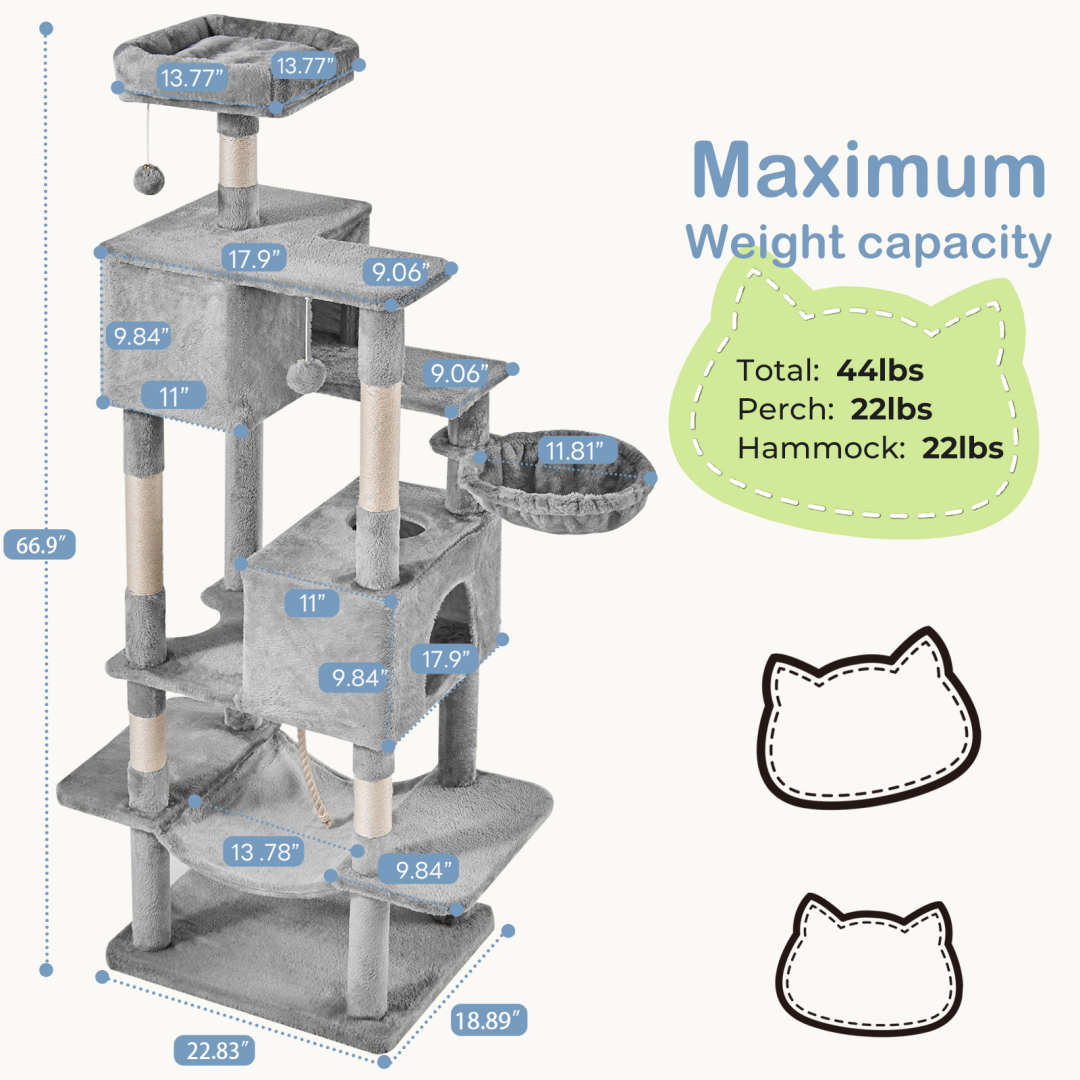 66 Inch Cat Tree Tower Large Multi-cat Climbing Extended Platform