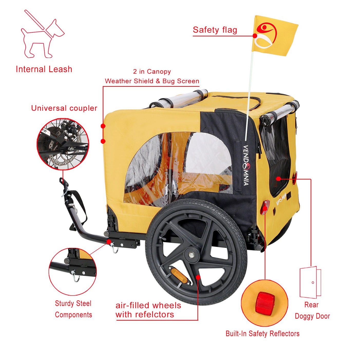Yellow Outdoor Heavy Duty Foldable Practical Pet Stroller Dog