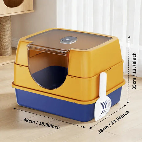 Galaxy Enclosed Orange Cat Litter Box Sealed To Prevent Odors