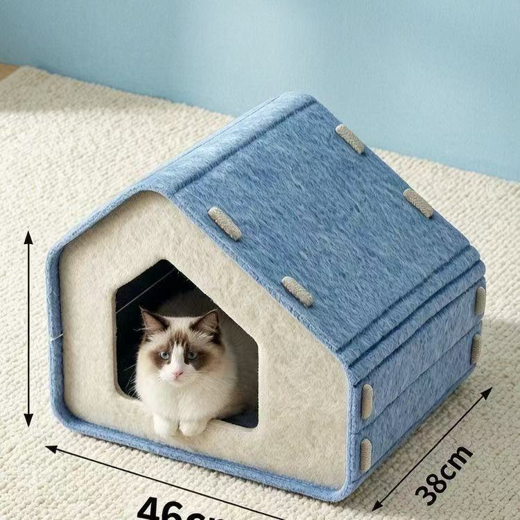 One-piece Thickened Felt Windproof Cat Bed With Scratching Post