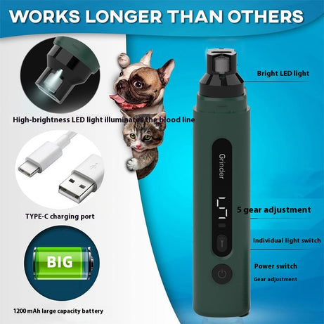 Dog Nail Grinder Electric Pet Trimmers Rechargeable Cat Grinders