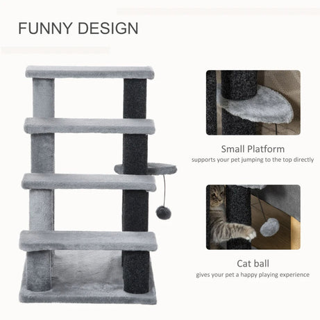 Cat Tree Tower Stair Steps With Scratching Post Hanging Play Ball