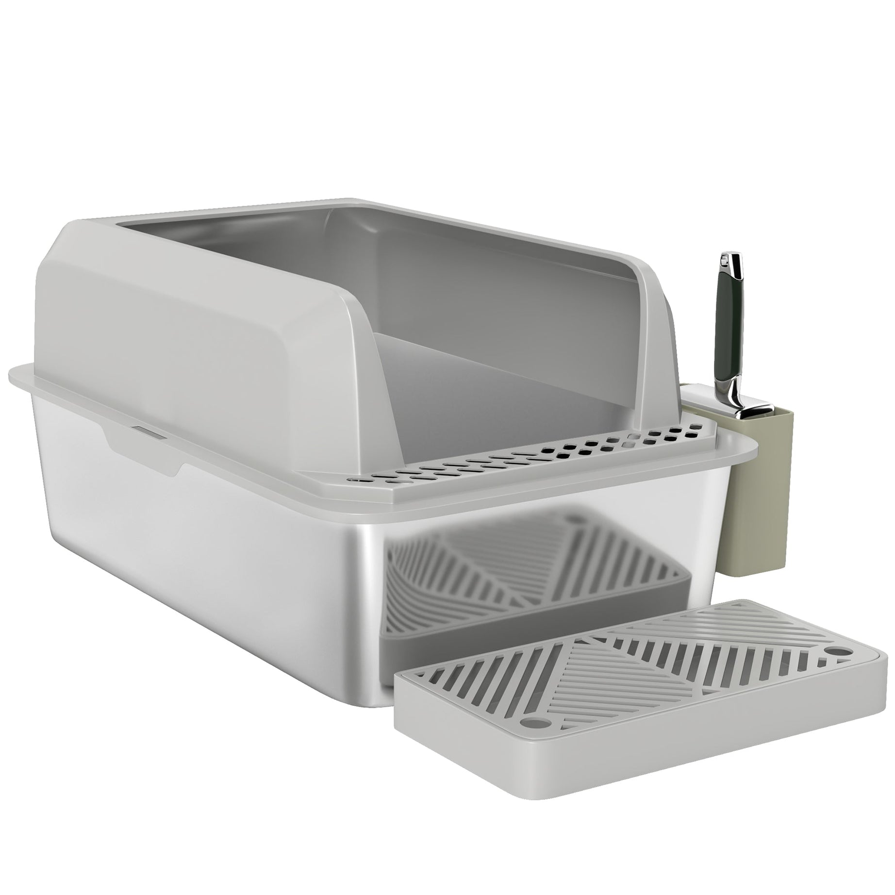 Stainless Steel Litter Box With Metal Scoop Holder High Sided