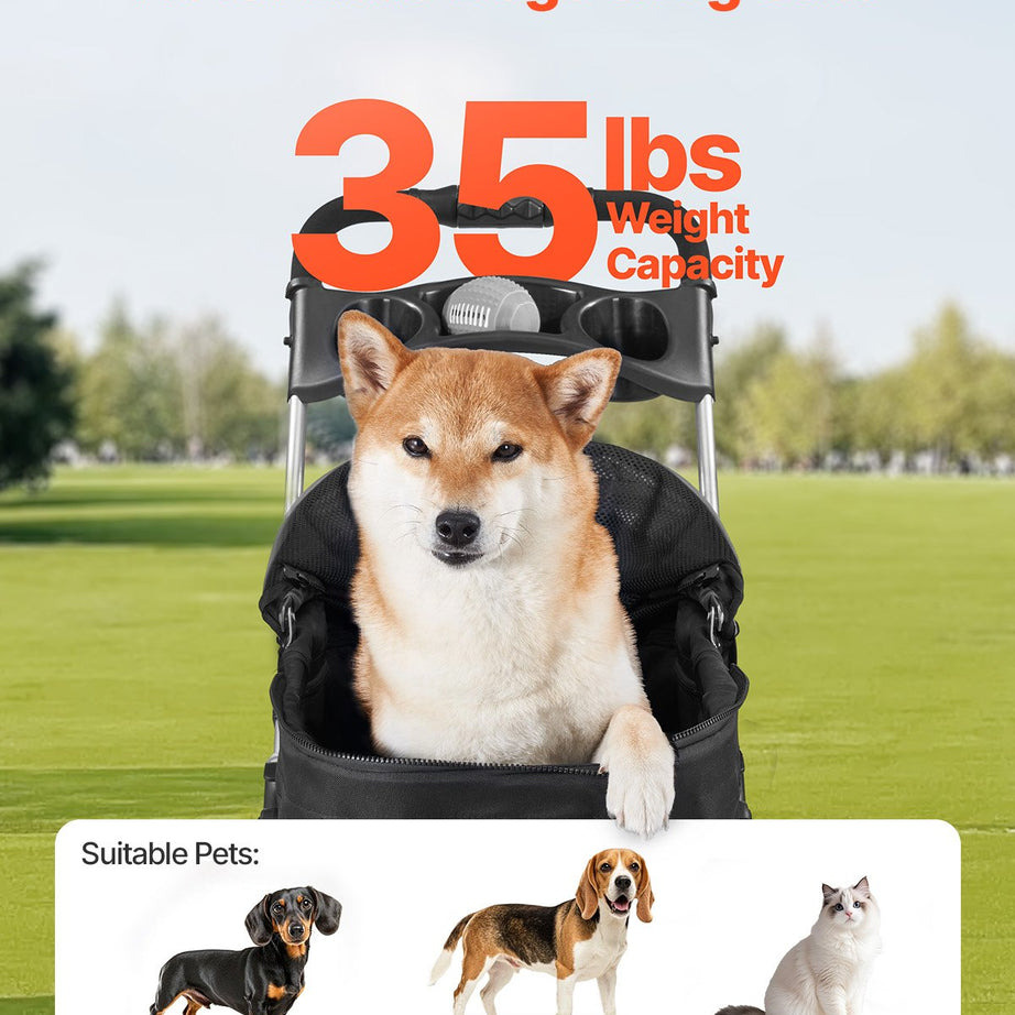 Pet Stroller Foldable 4 Wheels Dog Detachable Carrier Up To 35lbs