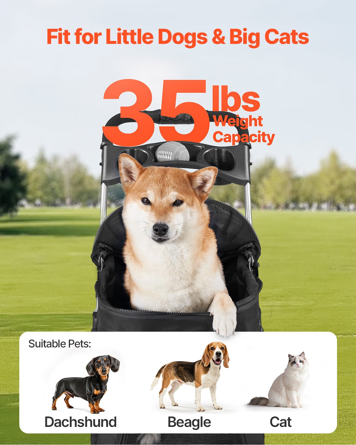 Pet Stroller Foldable 4 Wheels Dog Detachable Carrier Up To 35lbs