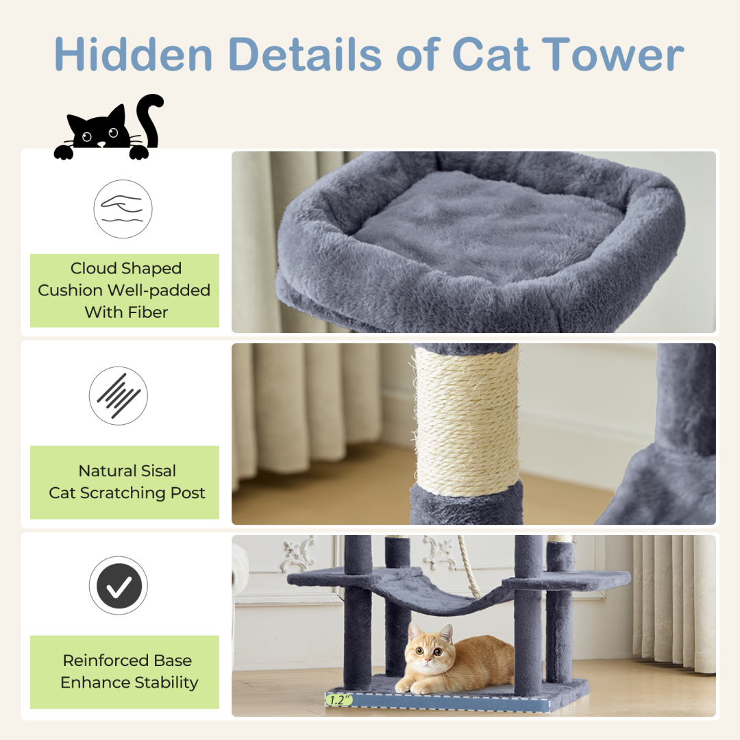 66 Inch Cat Tree Tower Large Multi-cat Climbing Extended Platform