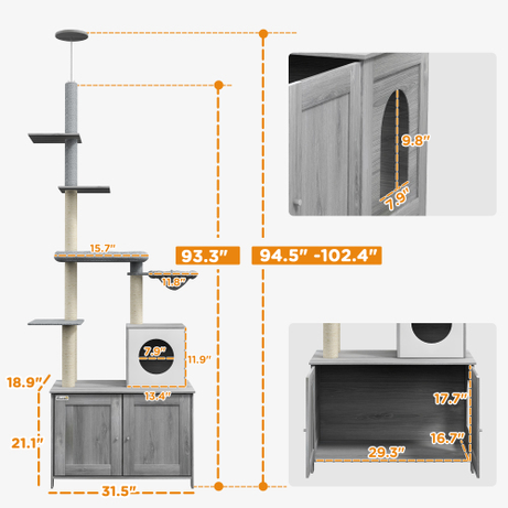 Pawhut Cat Tree With Litter Box Enclosure 2-in-1 Floor To Ceiling