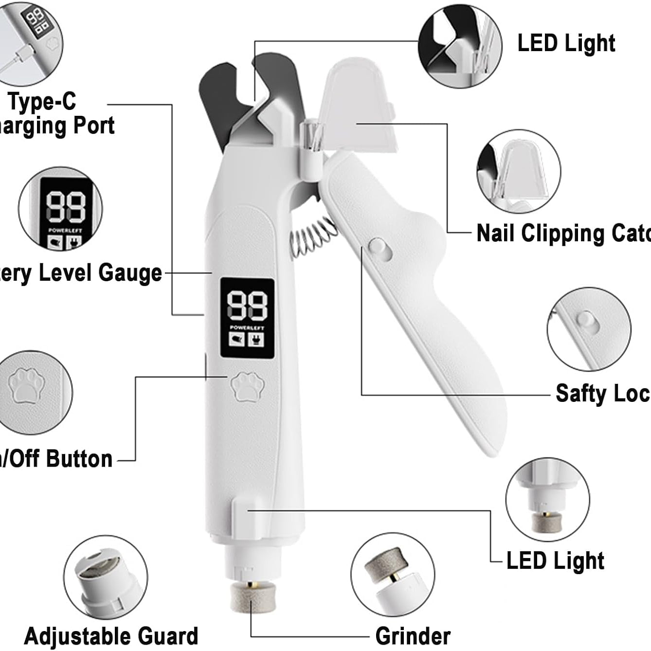 2-in-1 LED Light Cat Anti-blood Nail Grinder Dog Pet Clipper Animal