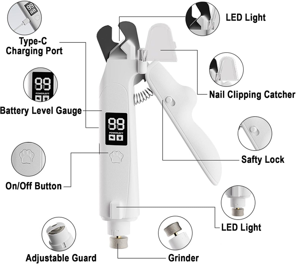 2-in-1 LED Light Cat Anti-blood Nail Grinder Dog Pet Clipper Animal