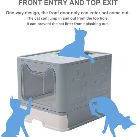 Front-entry Enclosed Extra-large Cat Litter Box With A Collection