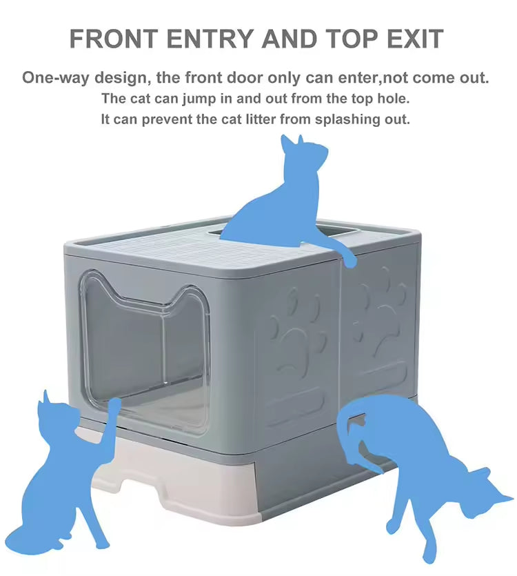 Front-entry Enclosed Extra-large Cat Litter Box With A Collection