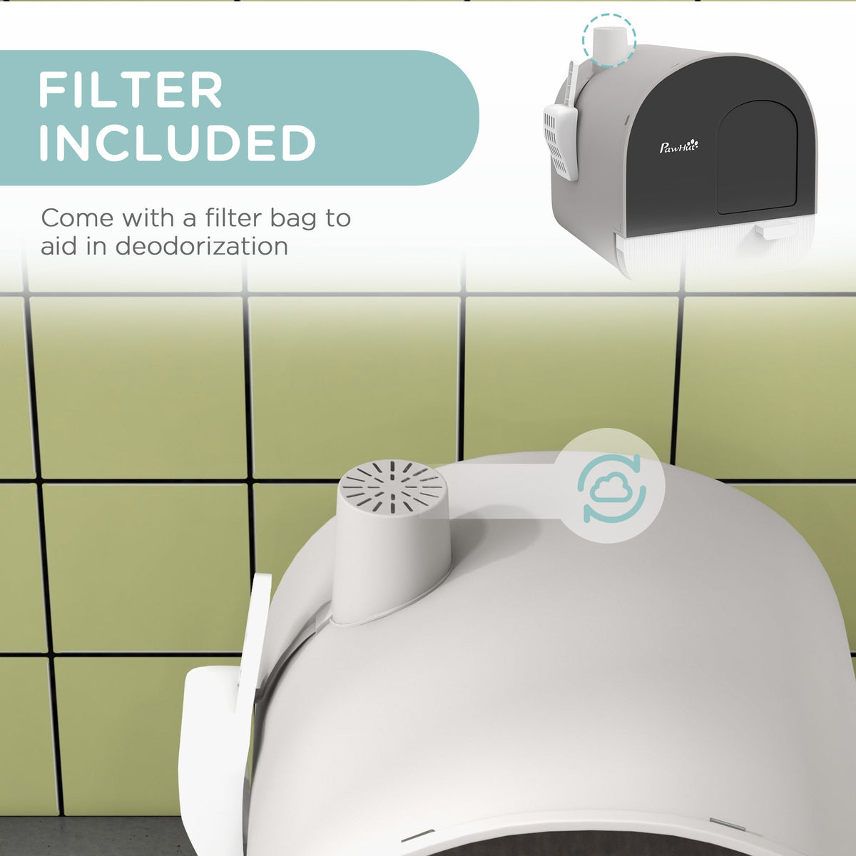 Cat Litter Box With Lid With Scoop And Filter Light Gray