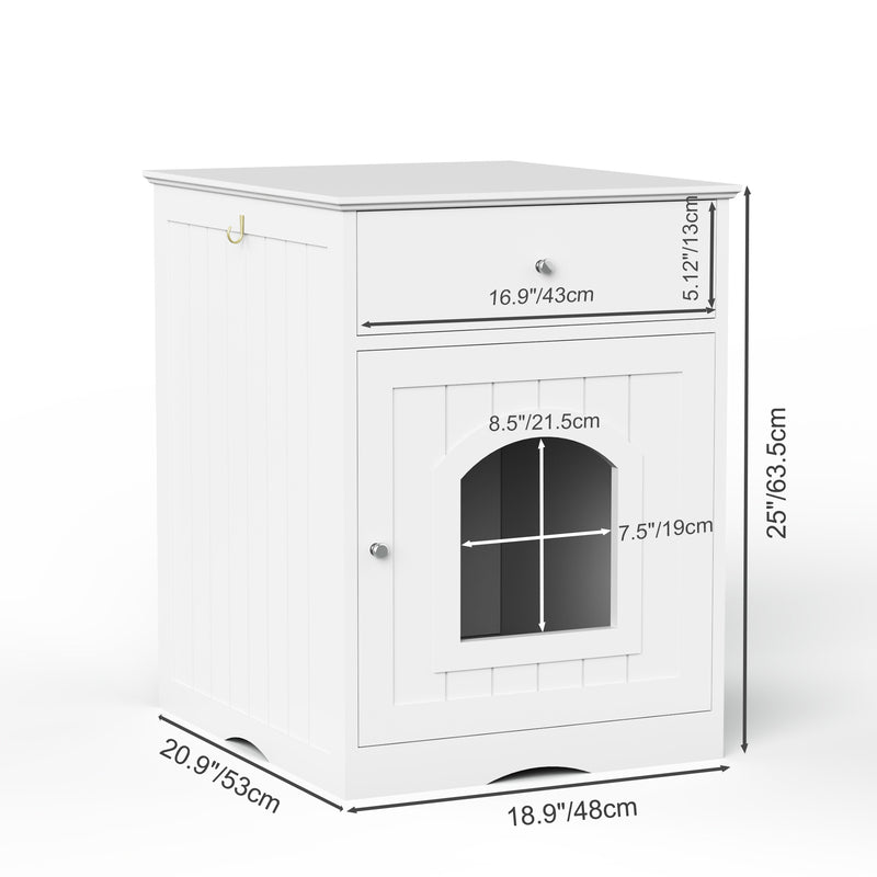 White Wooden Cat Litter Box Enclosure W Drawer Side Table Indoor