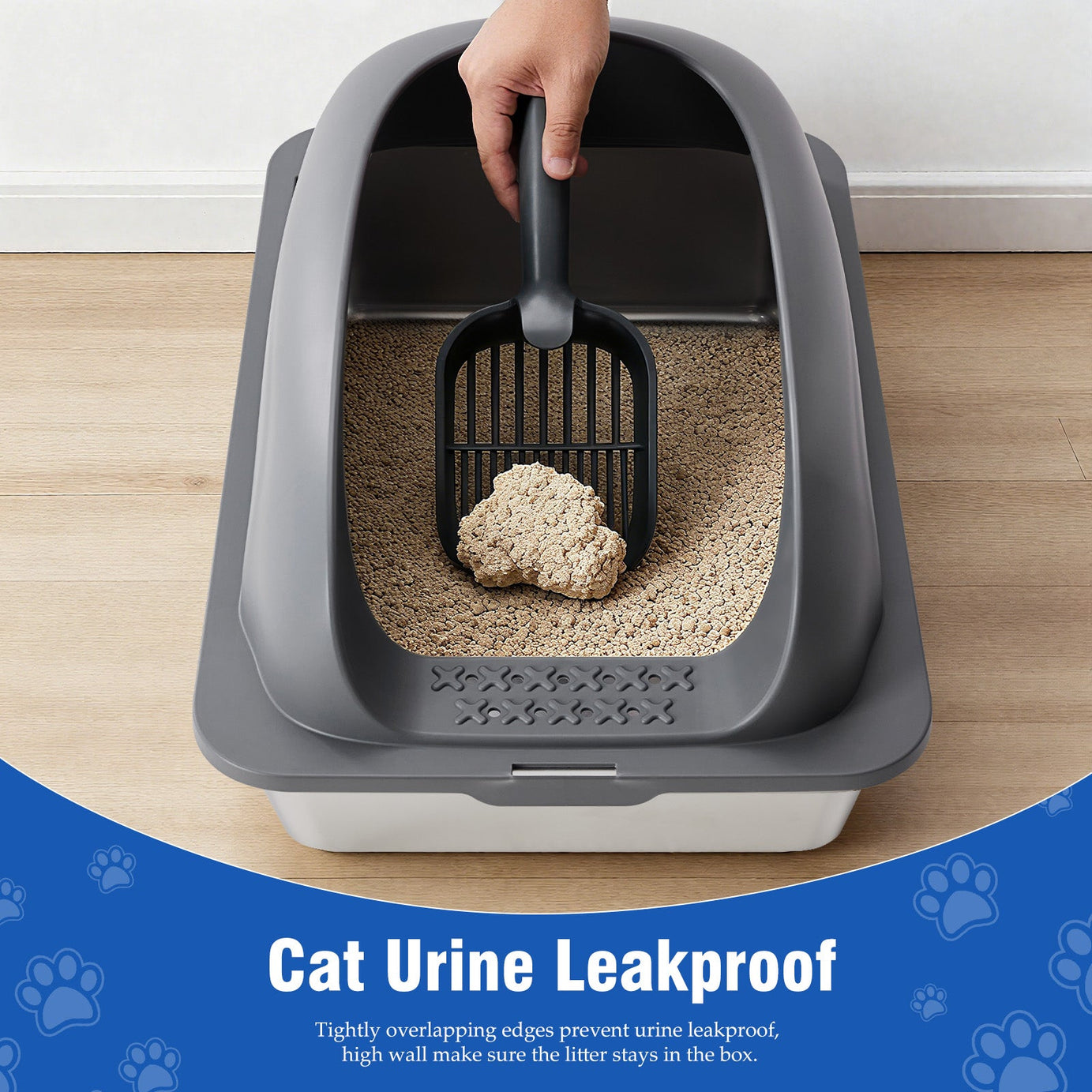 Stainless Steel Cat Litter Box With Lid Large For Big Cats Scoop