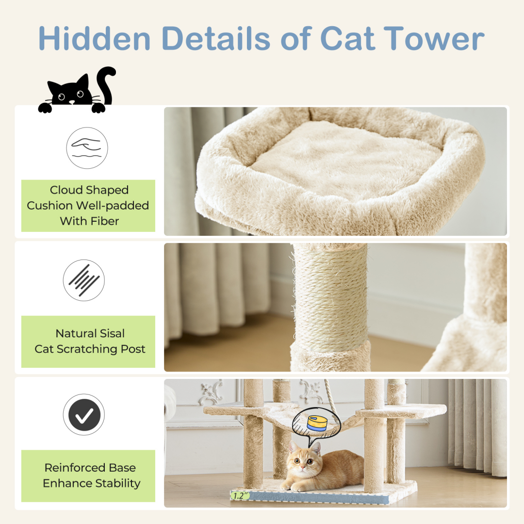 66 Inch Cat Tree Tower Large Multi-cat Climbing Extended Platform