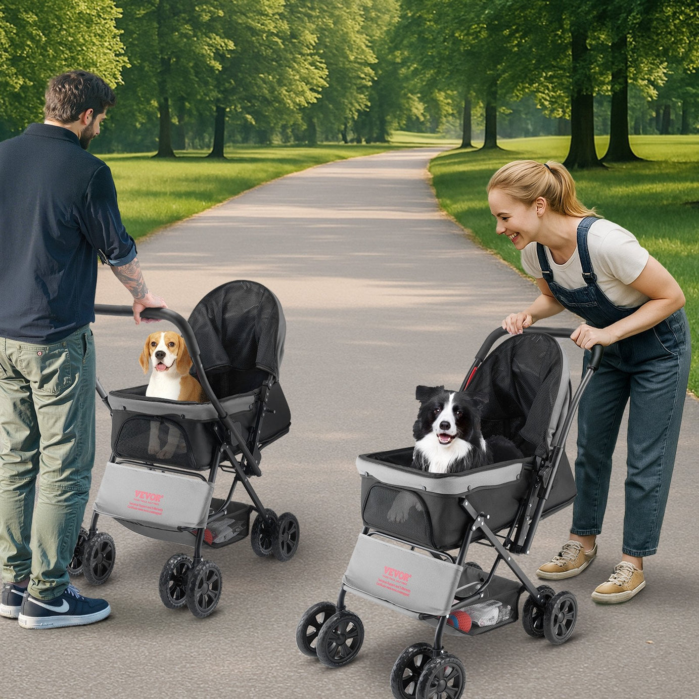 Pet Stroller Foldable 4 Wheels Travel Dog Reversible Handle Up