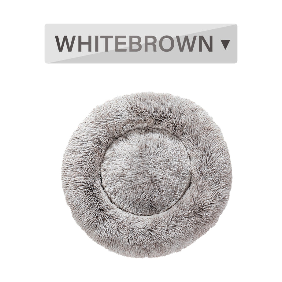 Fluffy Donut Dog Bed Warm Soft Long Plush Pet Cushion House Cat