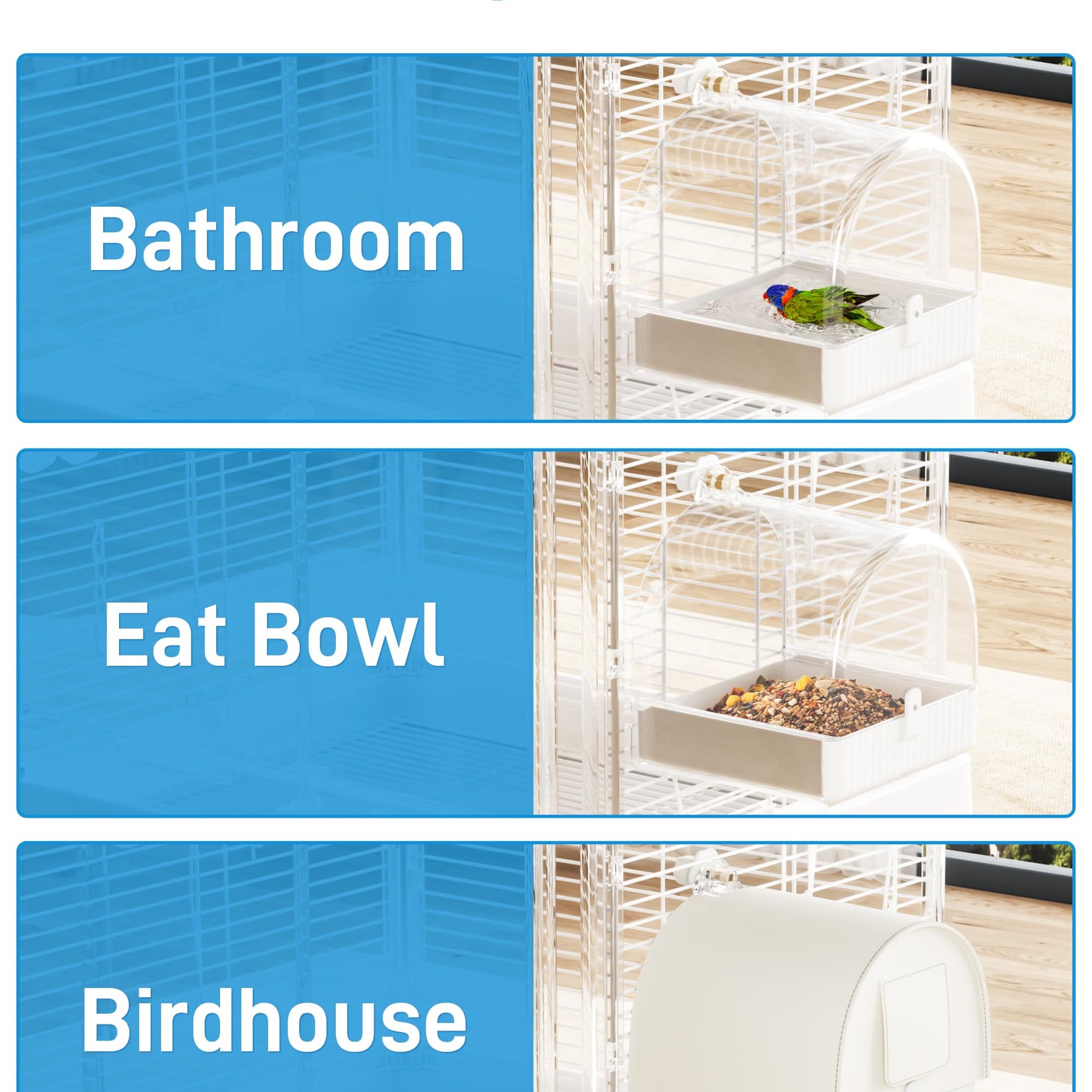 Hanging Bird Bath For Cage 3-in-1 Multifunction Bath&bowl&house