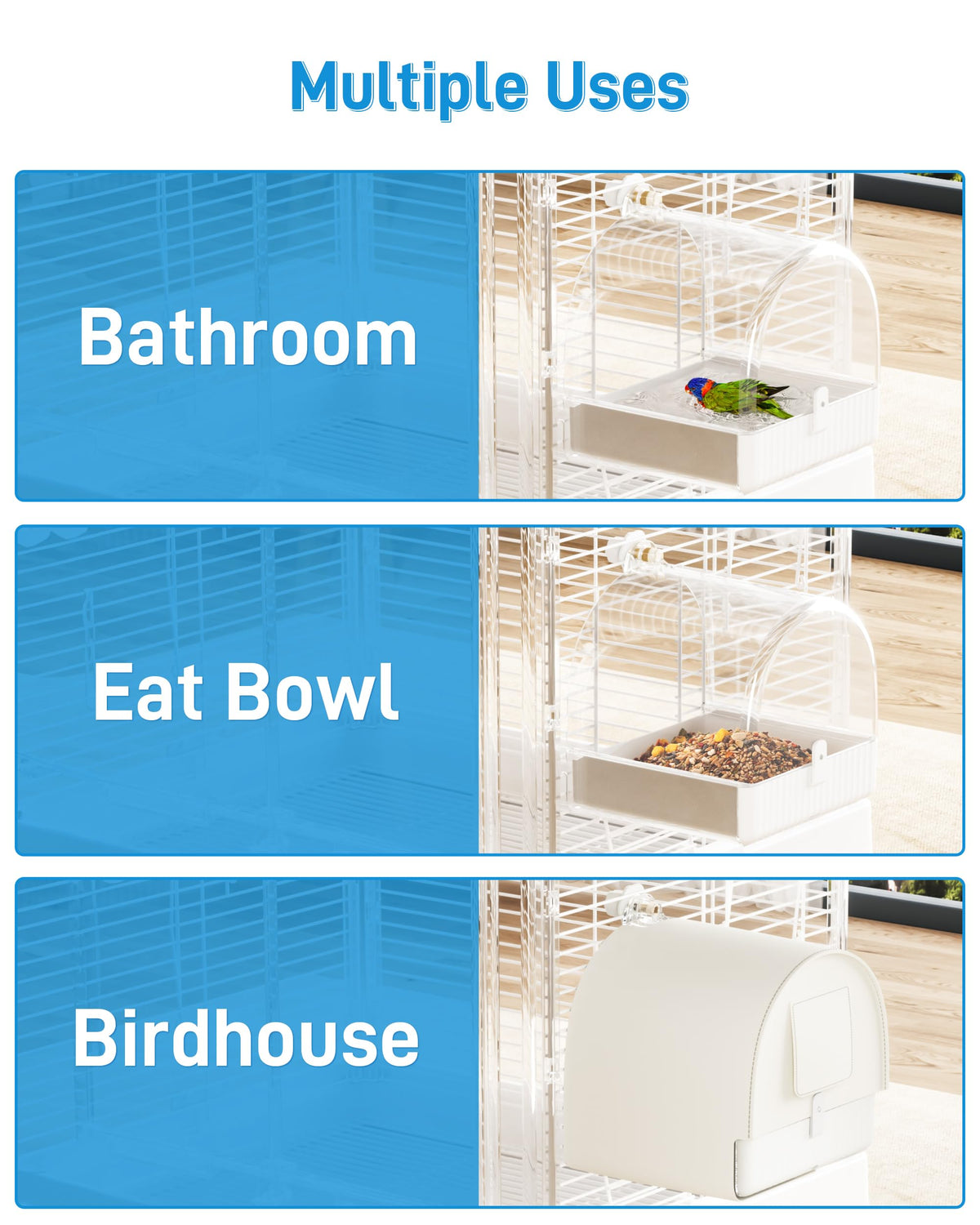 Hanging Bird Bath For Cage 3-in-1 Multifunction Bath&bowl&house