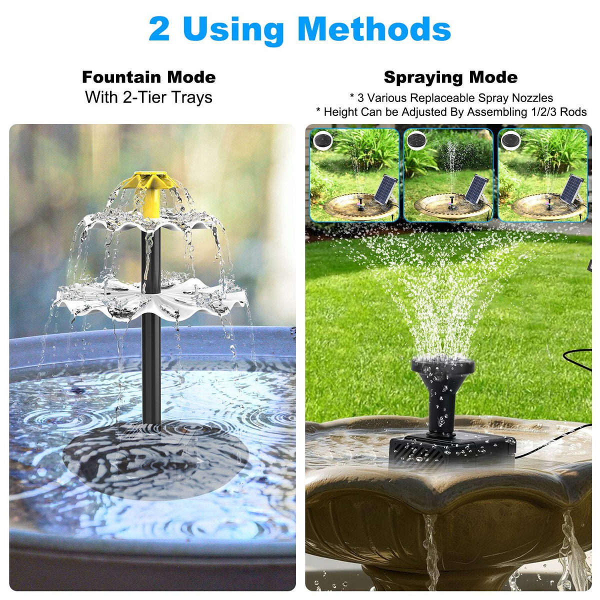 1pc 3tier Solar Bird Bath Fountain Powered Water Waterfall Feature