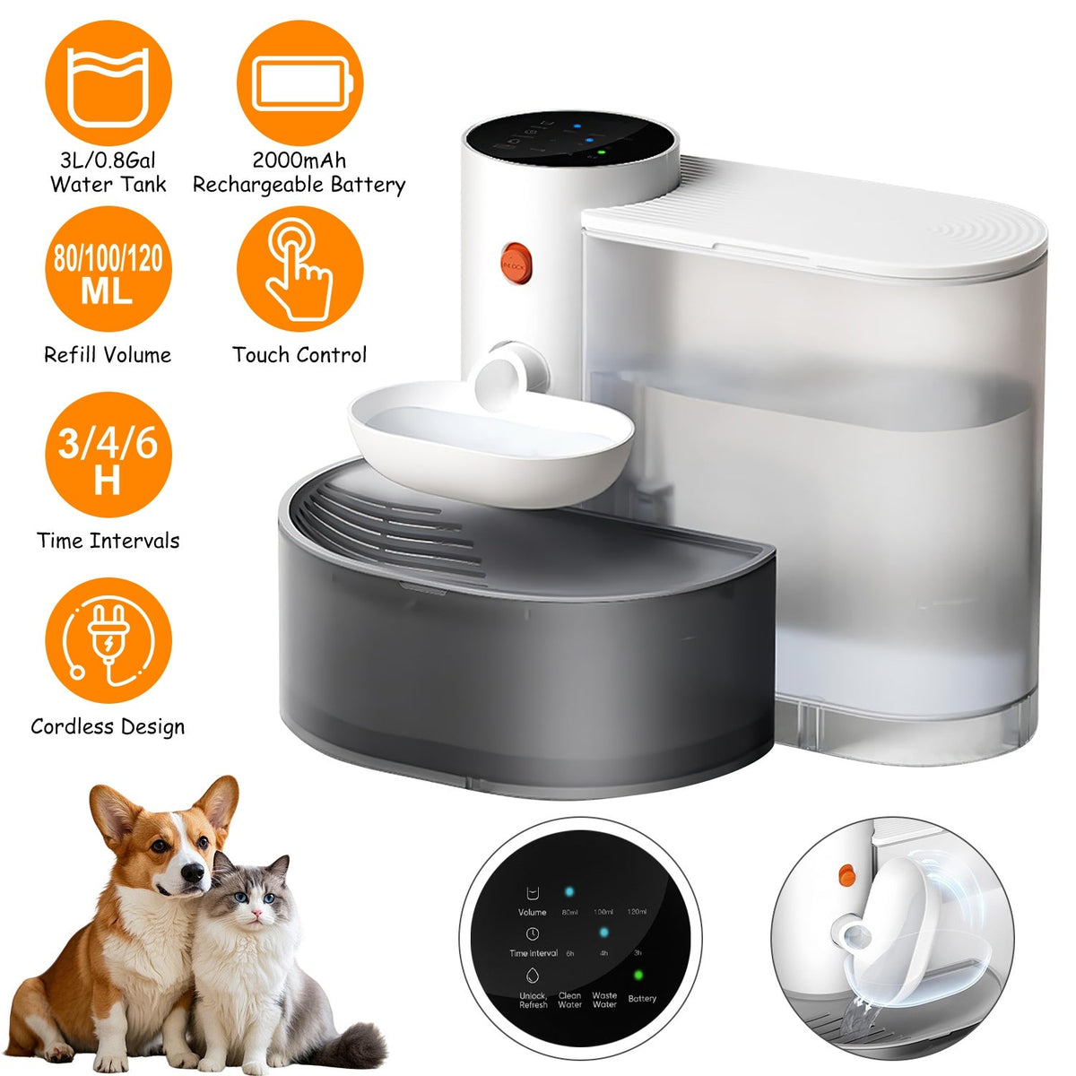 1pc Smart Pet Water Fountain Automatic Cat Dispenser 3l Cordless