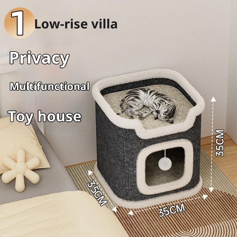 Cat Climbing Frame Scratching Post Nest Semi-enclosed Square Tree