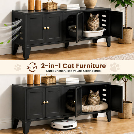 58in Metal Cat Litter Box Enclosure Hidden Furniture For 2 Cats