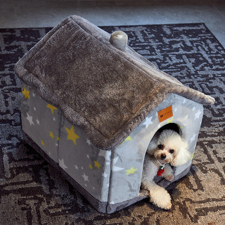 Foldable Dog House Pet Cat Bed Winter Villa Sleep Kennel Removable
