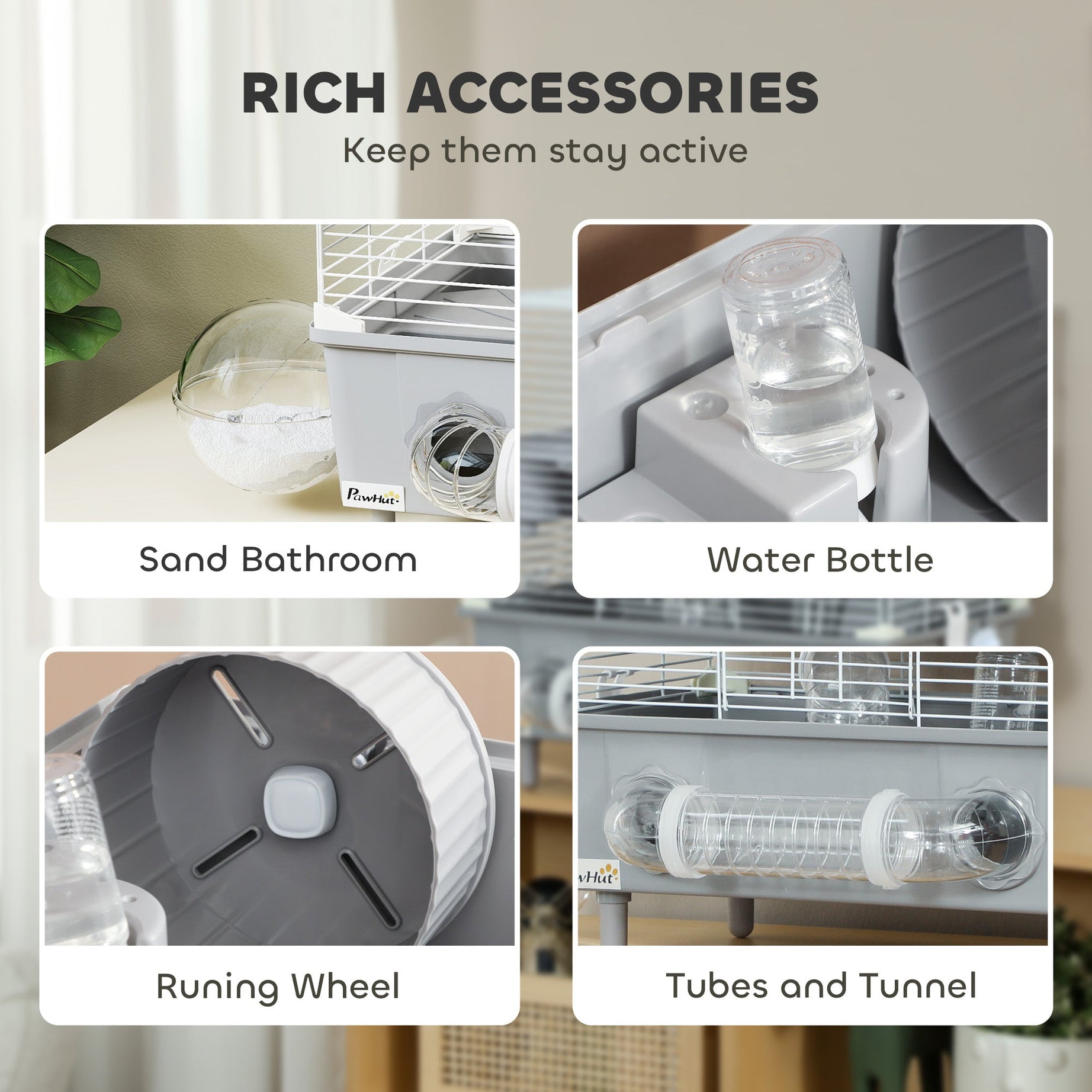 2-tier Hamster Cage With Sand Bathroom Running Wheel Water Bottle