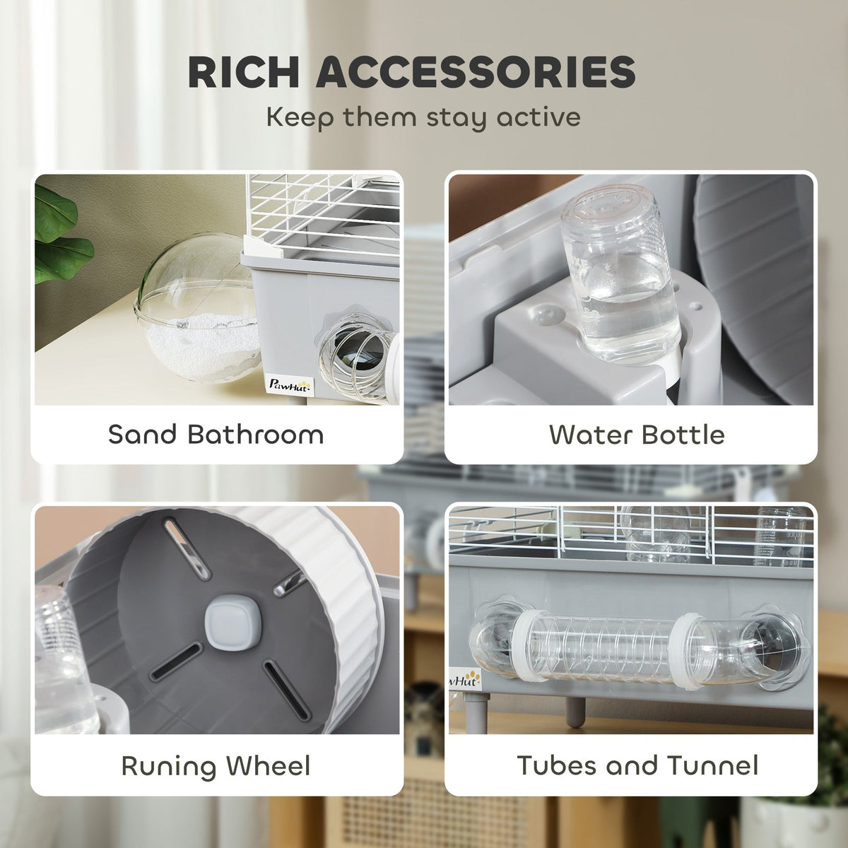 2-tier Hamster Cage With Sand Bathroom Running Wheel Water Bottle