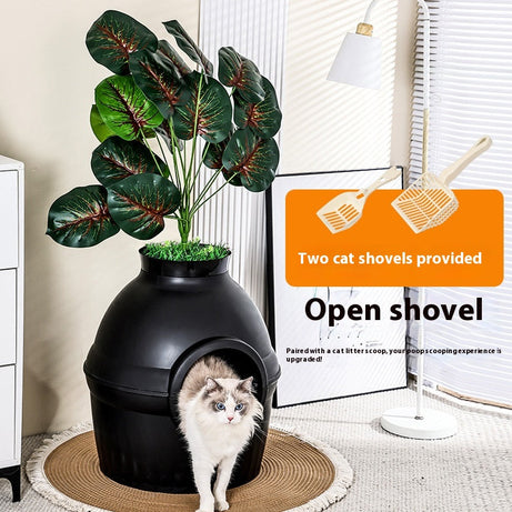 Hidden Fully Enclosed Green Plant Cat House Toilet Litter Box